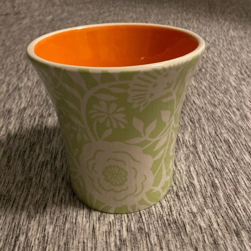 Vintage Orange and Green Floral Spring Bath and Body Works Vase Planter Pot